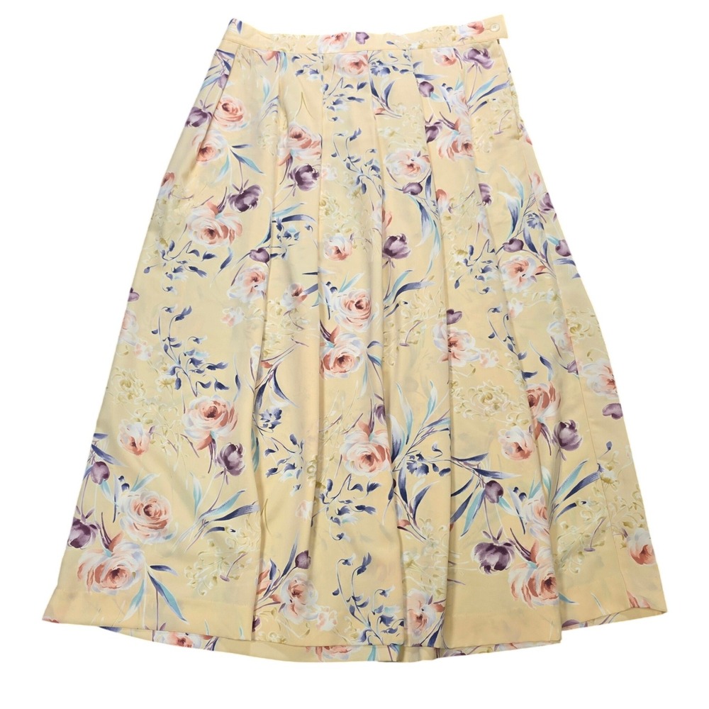 Stephanie A Division of Koret Floral Pleated Midi Skirt Women's Size 14 Yellow